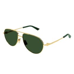 Bottega Veneta BV1302S 003 Aviator Sunglasses in Gold with Green Lenses