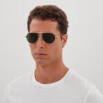 Bottega Veneta BV1302S 003 Aviator Sunglasses in Gold with Green Lenses