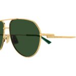 Bottega Veneta BV1302S 003 Aviator Sunglasses in Gold with Green Lenses