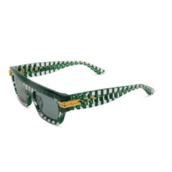 Bottega Veneta BV1321S 003 Green Square Sunglasses Striped