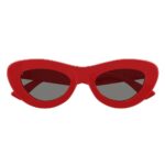 Bottega Veneta BV1325S 003 Red Cat Eye Sunglasses Shiny Red Frame with Grey Mirror Lenses