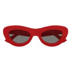 Bottega Veneta BV1325S 003 Red Cat Eye Sunglasses Shiny Red Frame with Grey Mirror Lenses