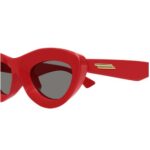 Bottega Veneta BV1325S 003 Red Cat Eye Sunglasses Shiny Red Frame with Grey Mirror Lenses