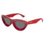 Bottega Veneta BV1325S 003 Red Cat Eye Sunglasses Shiny Red Frame with Grey Mirror Lenses
