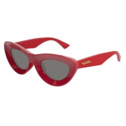 Bottega Veneta BV1325S 003 Red Cat Eye Sunglasses Shiny Red Frame with Grey Mirror Lenses