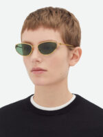 Bottega Veneta BV1330S Knot Cat Eye Sunglasses in Gold – Green Lens