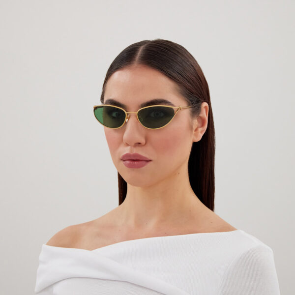 Bottega Veneta BV1330S Knot Cat Eye Sunglasses in Gold – Green Lens
