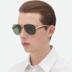 Bottega Veneta Sardine BV1305S 002 Gold Aviator Sunglasses