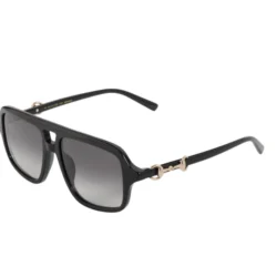 GUCCI Horsebit Aviator Sunglasses Black & Grey