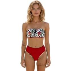 Floral Bikini CUT Two Piece Bikini Swimsuit Red