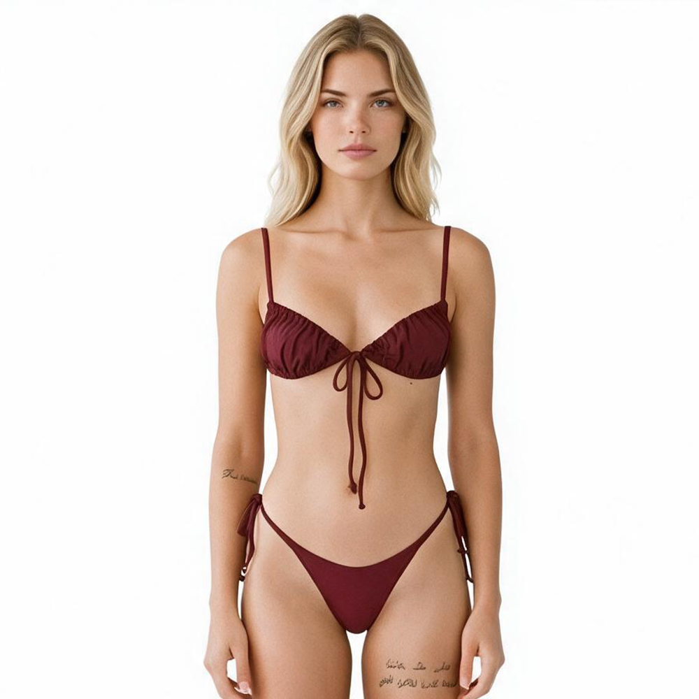 My Simple Bikini 2 Burgandy set swimwear front view My Simple Bikini 2 Burgandy set swimwear - Image 1