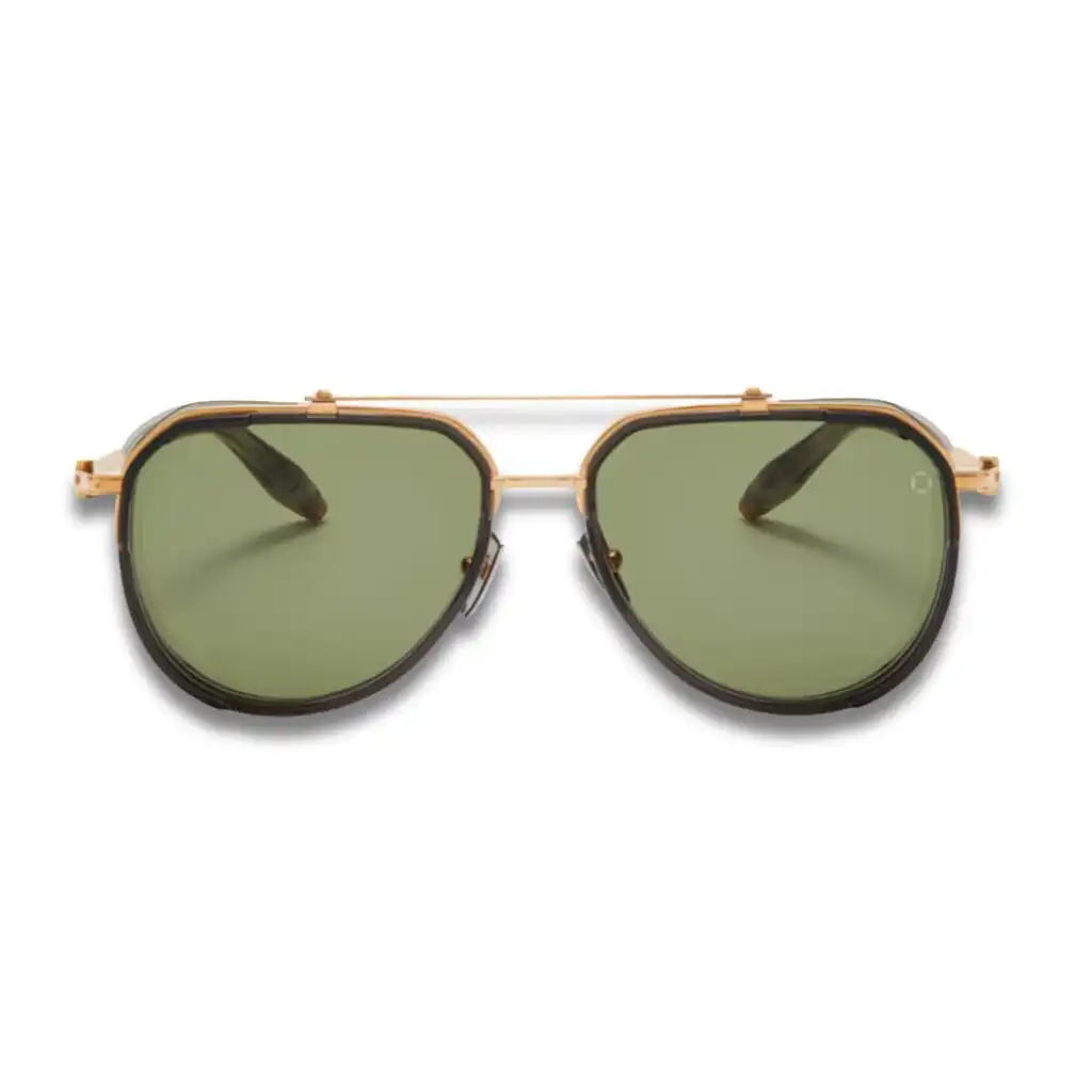 Akoni Echo Sunglasses – Gold & Dark Grey Crystal with Dark Olive Polarized Lenses