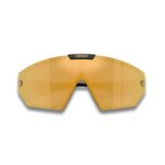 Versace VE4461 Shield Sunglasses – Black / Dark Grey with Gold Mirror Lenses