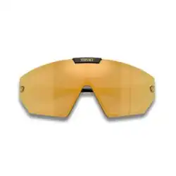 Versace VE4461 Shield Sunglasses – Black / Dark Grey with Gold Mirror Lenses