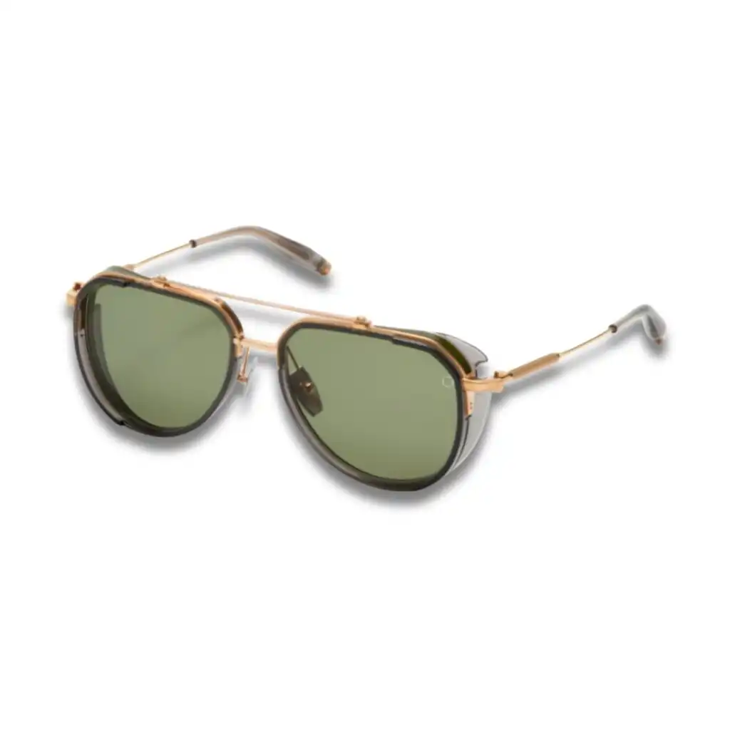 Akoni Echo Sunglasses – Gold & Dark Grey Crystal with Dark Olive Polarized Lenses